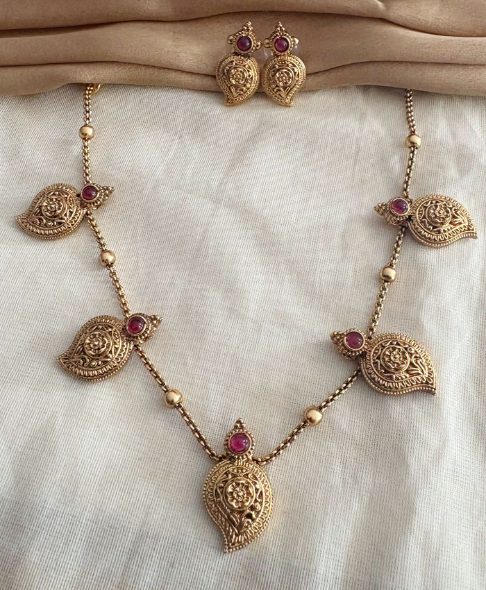 Mango Design Necklace Set with Gold Finish and Stone Work