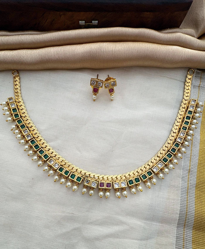 Elegant Karishma Necklace Set with Modern Design with Multi-Color Stones and Pearls