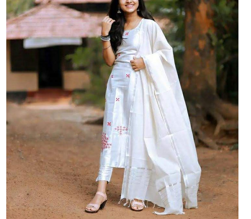 Techipoo Silver Tissue Chudidar Set Material