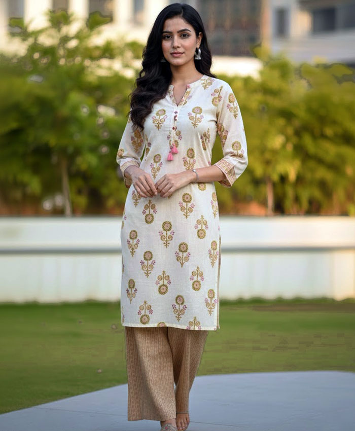 Classic Cotton Stitched Top with Straight Bottom & Handy Pocket