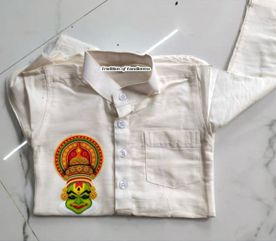 Cotton Kurtha with Dhothi with Kathak Print for Kids 