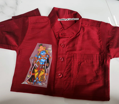 Cotton Kurtha with Dhothi with Young Kirshna Print for Kids 