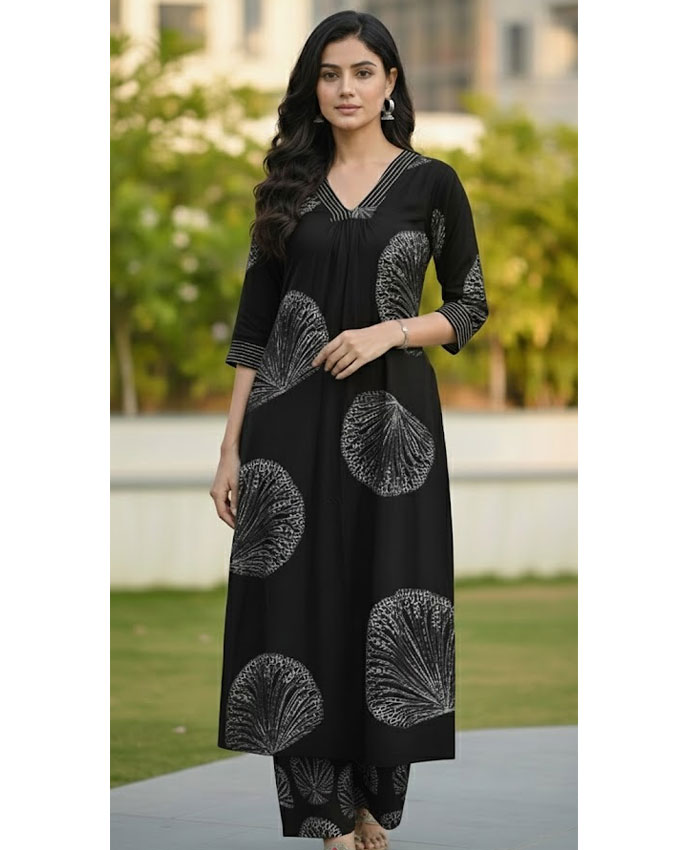 Buy Elegant Rayon Cotton A-Line Top with Stylish Straight Bottom online