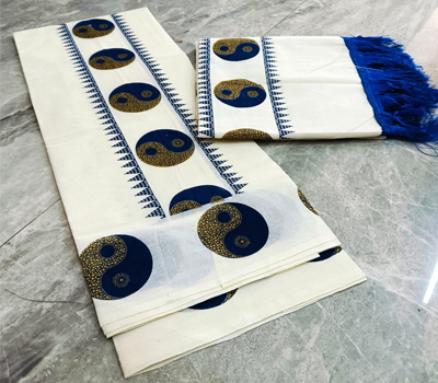 Kerala Traditional Cotton Set Mund with Golden Border for Women 