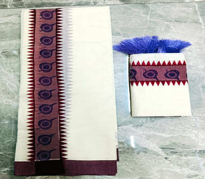 Kerala Traditional Cotton Set Mund with Golden Border for Women 