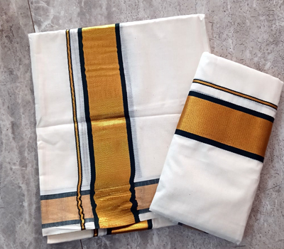 Kerala Traditional Cotton Set Mund with Golden Border for Women 