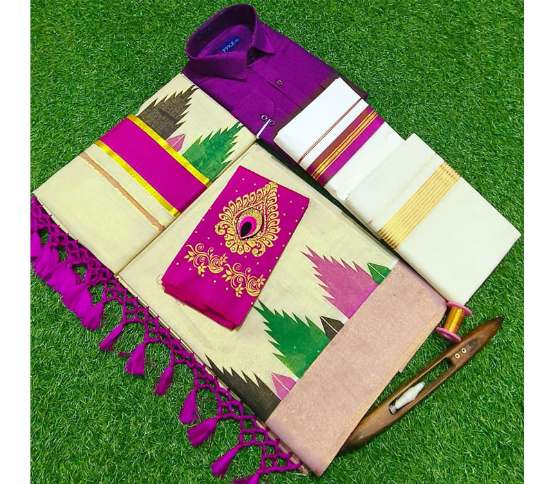 Tissue Saree Combo Set with Shirt and Dhoties