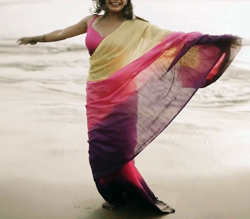 Premium quality triple dye cotton saree for women with blouse